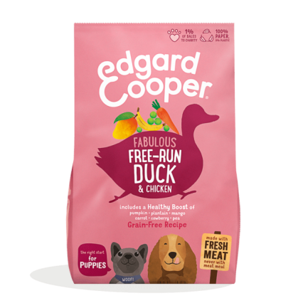 Edgard Cooper con carne fresca de pato y pollo para cachorros