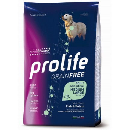 Prolife Sensitive GRAIN FREE Medium Large mit Fisch und Kartoffeln für Hunde