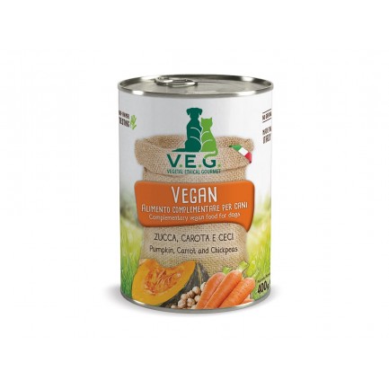 V.E.G. Comida húmeda vegana de calabaza, zanahoria y garbanzos para perros y gatos